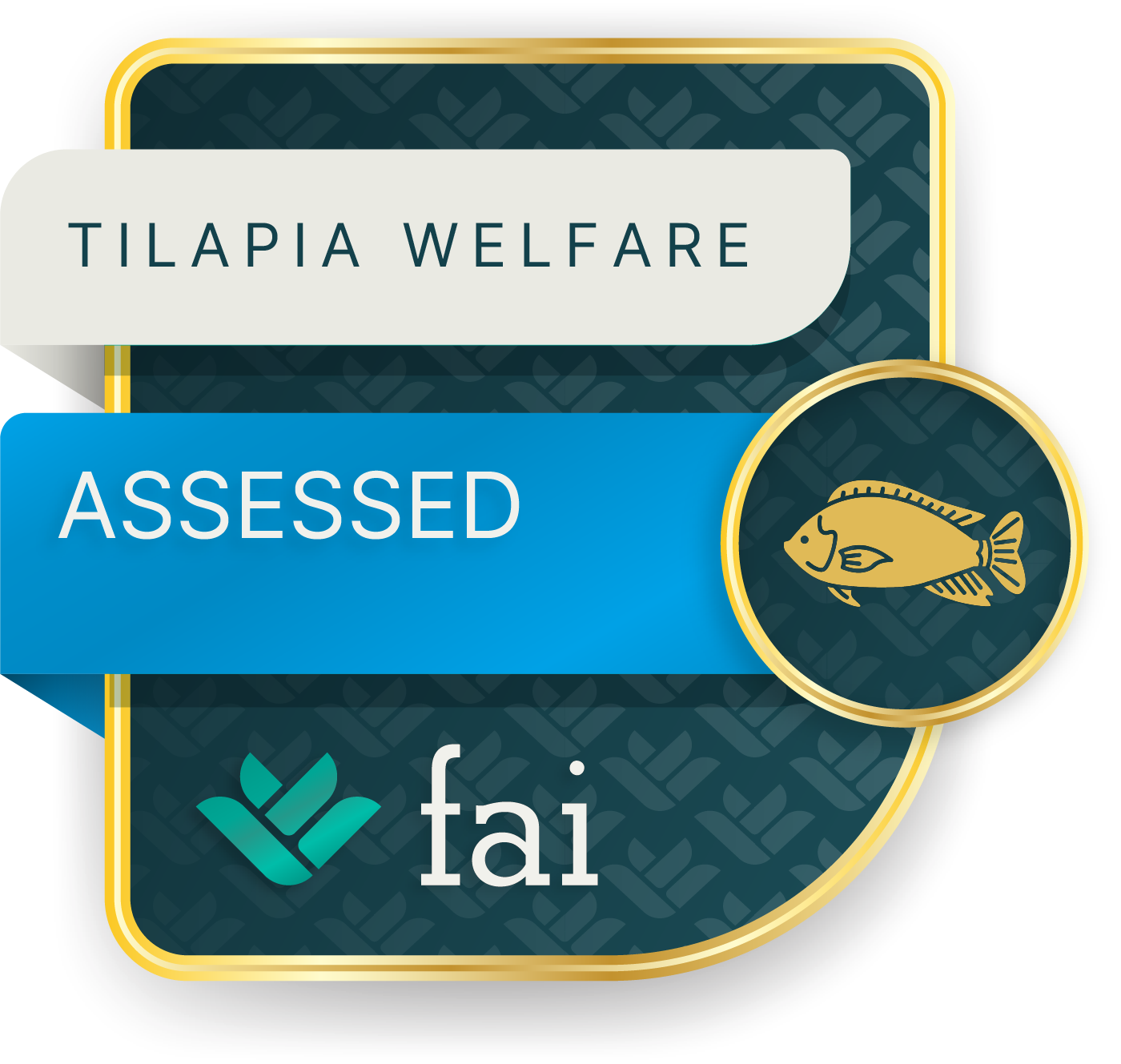 Icon representing the Welfare Assessed badge awarded to tilapia companies that complete weekly welfare assessments in 10% of their ponds using FAI Tilapia Welfare App.